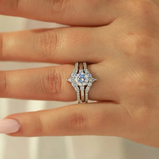 Luckacco Charm Women Rings Silver Color Round White Stone Moon Rings Set Party Accessories Gift