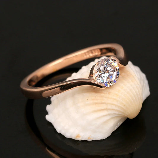 Luckacco ZHOUYANG Wedding Ring For Women Concise 4mm Round Cut Cubic Zirconia Rose Gold Color Engagement Fashion Jewelry ZYR239 ZYR422