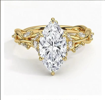 Luckacco 10K Solid Real Gold Lab grown diamond wedding ring for female IGI Horse Eye 2 carat CVD vine design engagement ring for female