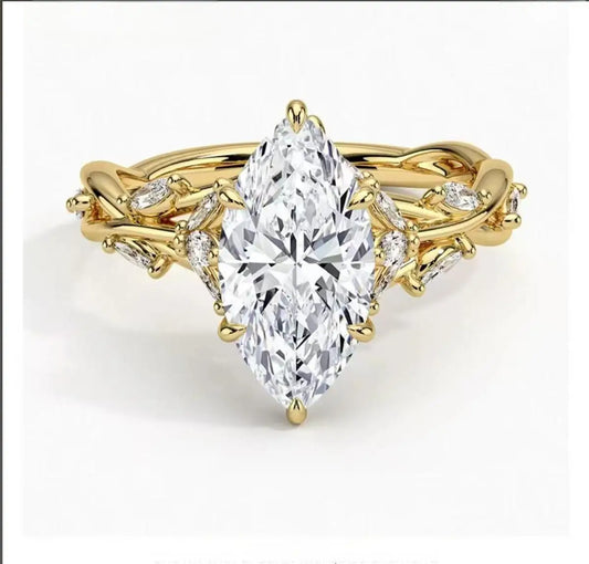 Luckacco 10K Solid Real Gold Lab grown diamond wedding ring for female IGI Horse Eye 2 carat CVD vine design engagement ring for female