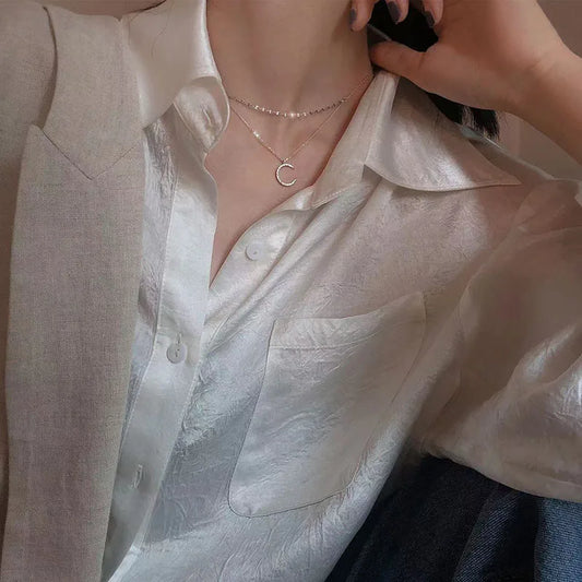 Luckacco Hot Sale 925 Sterling Silver Star Double Layer Necklace Charm Moon Pendant Choker For Women Birthday Gift Beautiful Accessories