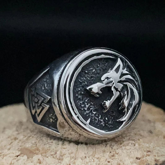Luckacco Vintage Nordic Viking Ring Stainless Steel Men Ethnic Belief Odin Compass Valknut Tree of Life Ring Amulet Jewelry