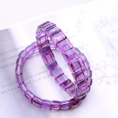 Luckacco Natural Purple Amethyst Quartz Clear Rectangle Bracelet 9x9mm Rectangle Beads Amethyst Women Men Stretch Purple Amethyst AAAAA