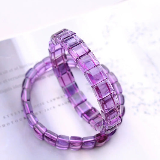 Luckacco Natural Purple Amethyst Quartz Clear Rectangle Bracelet 9x9mm Rectangle Beads Amethyst Women Men Stretch Purple Amethyst AAAAA