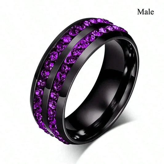 Luckacco Fashion Couple Rings Charm Purple Rhinestones CZ Women Rings Set Trendy Men Stainless Steel Zirconia Ring Wedding Band Jewelry