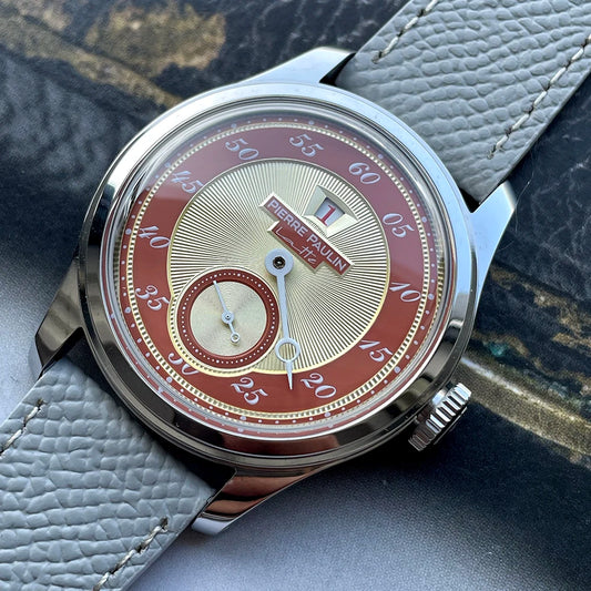 Luckacco Spot goods NEW Pierre Paulin Jumping Hour Men Watch Salmon Dial Automatic St17 Mechanical Watch Vintage Date Window 38mm