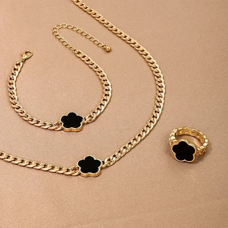 luckacco vintage emerald sets unique design light luxury temperament earrings  pendant necklace rings three-piece sets trend jewerly set