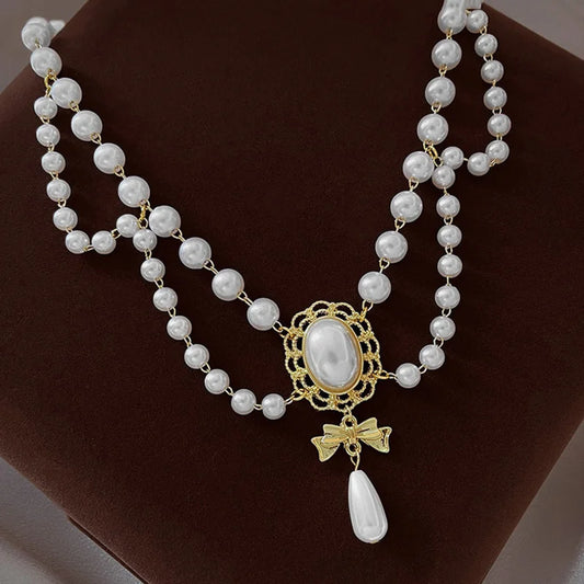 Luckacco New Baroque Pearl Choker Necklace For Women Luxury Wedding Party Triple-layer Beaded Necklace Torques Ladies Trendy Jewelry Gift