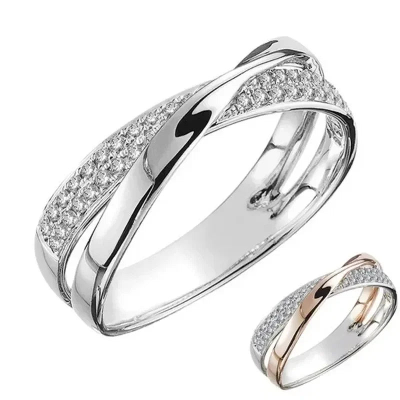 luckacco newest stainless steel two tone x shape cross ring for women wedding rose gold color trendy jewelry rings anillos кольца 반지