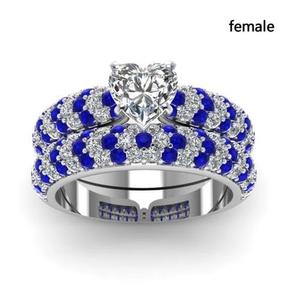 Luckacco Fashion Couple Rings Romantic White Rhinestones CZ Women Rings Set Simpe Men's Stainless Steel Rings For Couple Wedding Jewelry