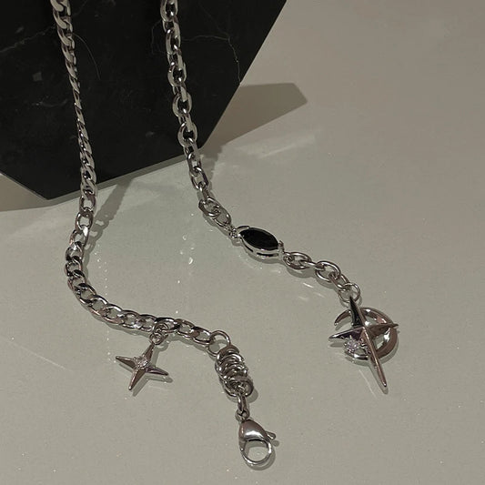 Luckacco JWER New Y2K Cuban Figaro Chain Star Moon Pendant Necklace Men Punk Black Zircon Chain Choker Necklace For Men Jewelry Gifts