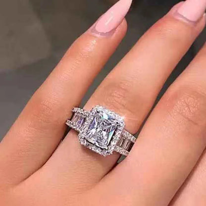 Luckacco Popular Ruifan Europe Luxury Square Double Layer Cubic Zircon Wedding Rings for Bride Women's Engagement Party Ring Jewelry
