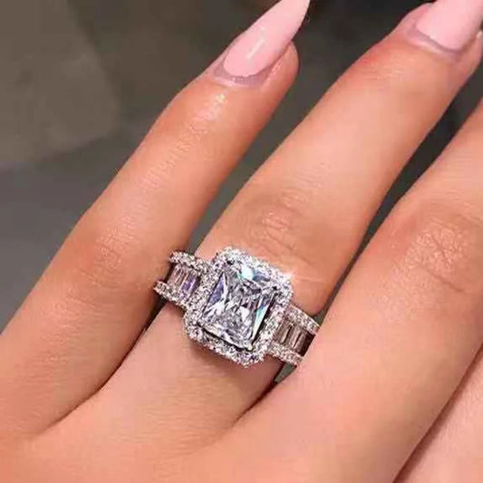Luckacco Popular Ruifan Europe Luxury Square Double Layer Cubic Zircon Wedding Rings for Bride Women's Engagement Party Ring Jewelry