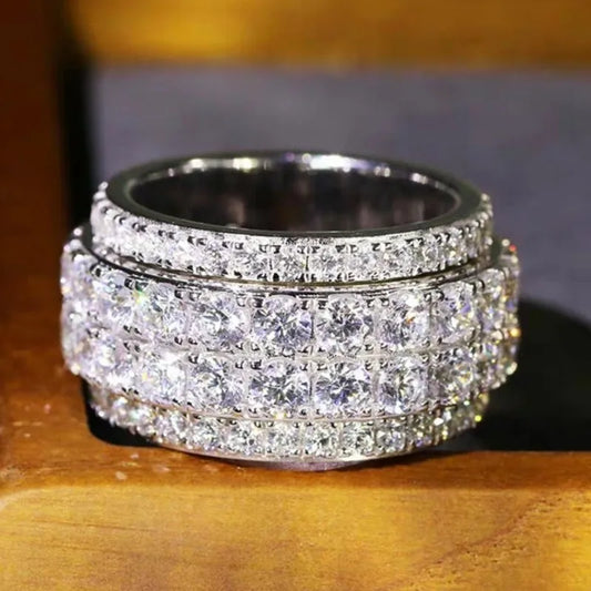 Luckacco daily picks Full Bling Iced Out Cubic Zirconia Wide Ring for Women Round Band Silver Color Gorgeous Female Accessory Wedding Jewelry