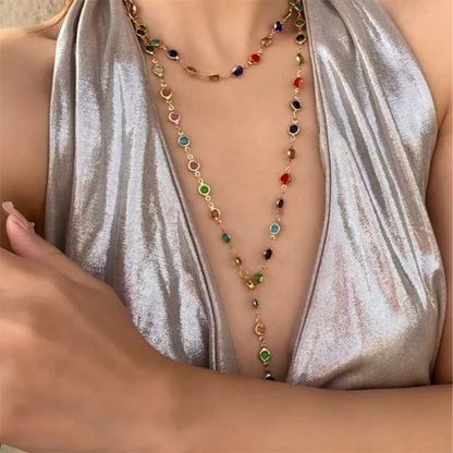 Luckacco Trendy Gold Silver Color Glass Long Y-Shaped Necklace Metal Collarbone Chain Summer Holiday Party Bohemian Body Jewelry Gifts
