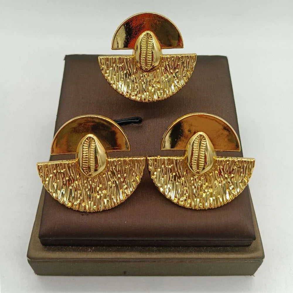 luckacco african gold plated earrings and ring jewelry set for women new design earrings and finger ring set for brazilian jewellery gift