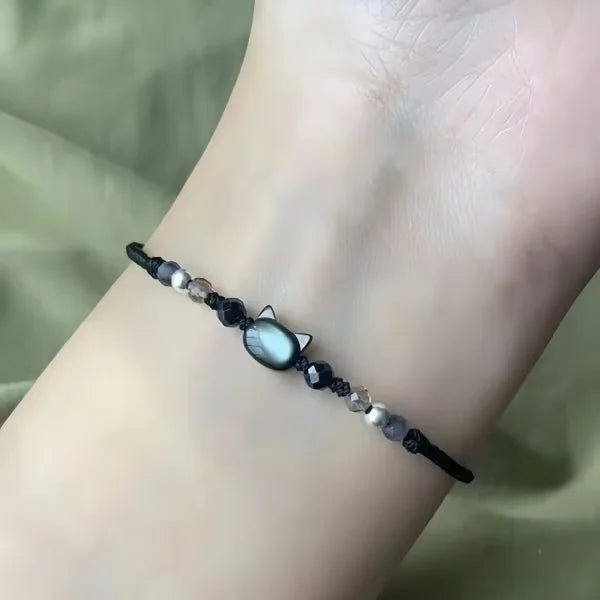 luckacco handmade 2pcs couples cute cat bracelet unique stylish hand rope for women men beaded woven bracelet wrist jewelry gifts
