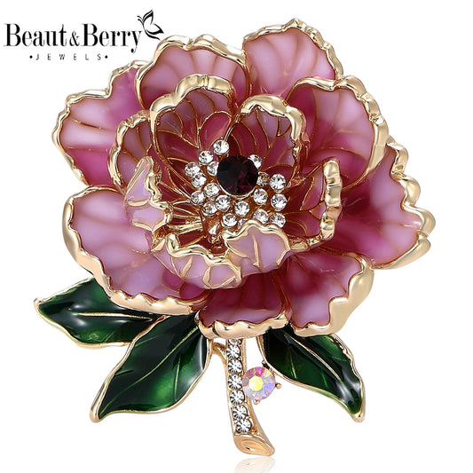 Luckacco Beaut&Berry Trendy Luxury Peony Flower Brooches for Women Unisex Plant Pins Friends Party Gifts Banquet Jewellery Accessories