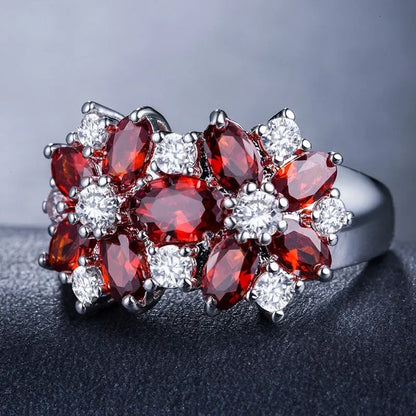 Luckacco Hot Sale Cocktail Party Ring Flower Cubic Zirconia  Valentine's Day Gift  Fashion Jewelry Luxury Rings for Women & Lover