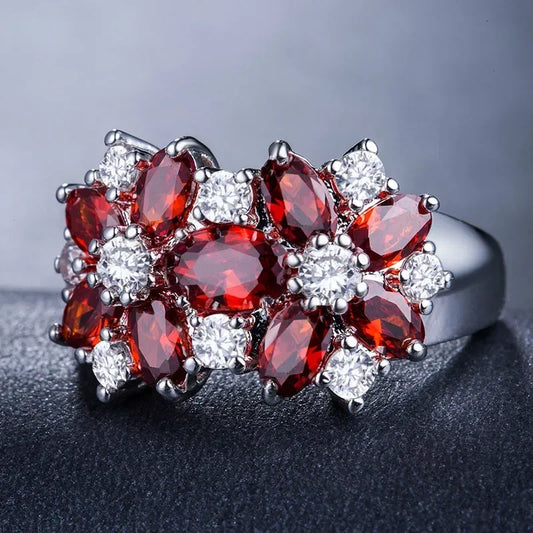 Luckacco Hot Sale Cocktail Party Ring Flower Cubic Zirconia  Valentine's Day Gift  Fashion Jewelry Luxury Rings for Women & Lover