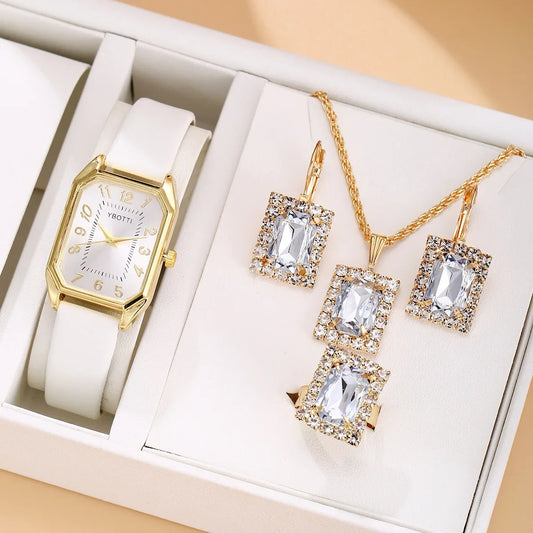 Luckacco 6/5/1PCS Luxury Fashion Square Women's Watches Brand Ladies Quartz Wristwatch Jewelry Set Classic Simple Femme Relogio Feminino