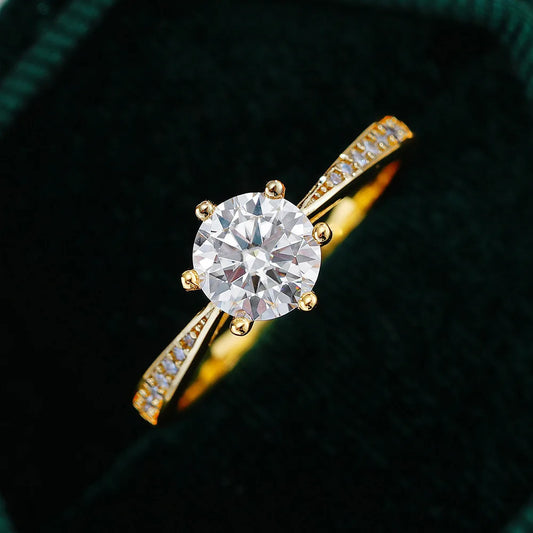 Luckacco Luxury 100% Real 18k Gold Ring Women's Six-claw Diamond Ring 6.5mm Round 1ct 1 karat Moissanite Wedding Ring