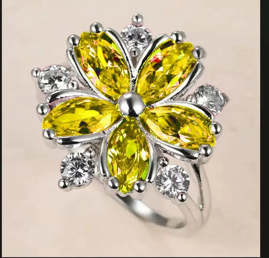 Luckacco Hot Sale Cocktail Party Ring Flower Cubic Zirconia  Valentine's Day Gift  Fashion Jewelry Luxury Rings for Women & Lover