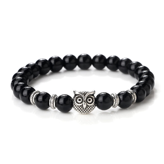 Luckacco Vintage Owl Charm Bracelets & Bangles For Men Women Natural Lava Stone Malachite Beads Couple Bracelets Friendship Jewelry Gifts