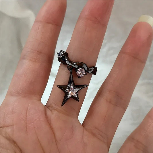 Luckacco Kpop Goth Punk Vintage Aesthetic Geometric Irregular Star Silver Color Ring For Women Egirl Grunge Y2K EMO Jewelry Accessories