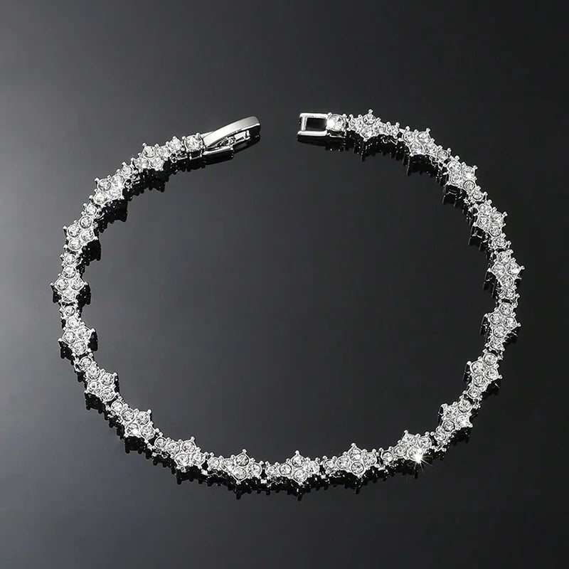luckacco round stone star cubic zirconia bracelet hip-hop jewelry for men shiny elegant fashion accessory classic  gift for birthday