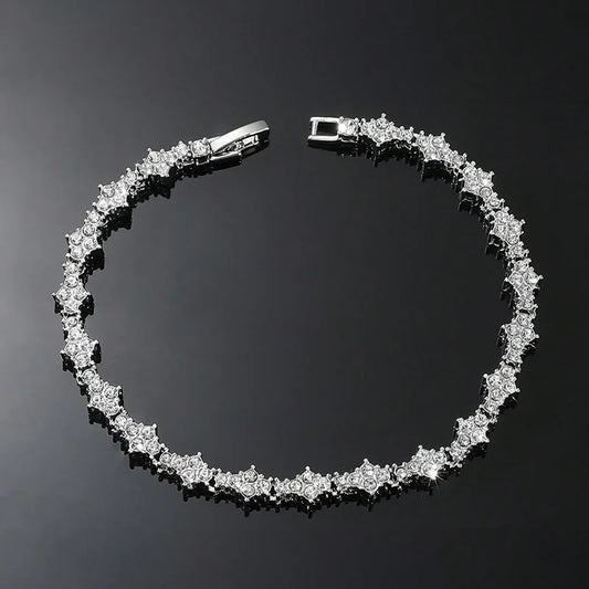 Luckacco Round Stone Star Cubic Zirconia Bracelet Hip-Hop Jewelry For Men Shiny Elegant Fashion Accessory Classic  Gift For Birthday