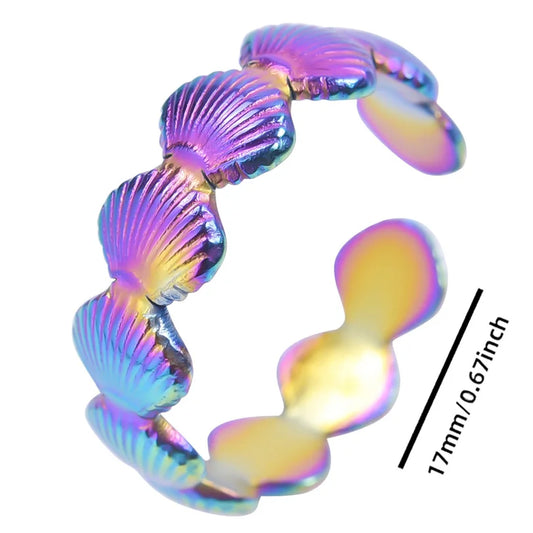 Luckacco 1pc Stylish Marine Jewelry Ocean Sea Animals Conch Starfish Shell Ring Stainless Steel Jellyfish Scallop Rings Women Charm Gift