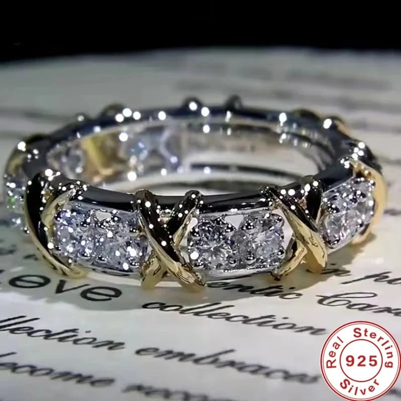 luckacco luxury 925 sterling silver ring interlaced with aaa zircon crystal ring for a woman's engagement jewelry gift