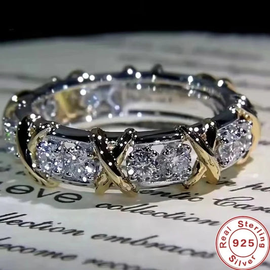 Luckacco Luxury 925 Sterling Silver Ring Interlaced With Aaa Zircon Crystal Ring For A Woman'S Engagement Jewelry Gift
