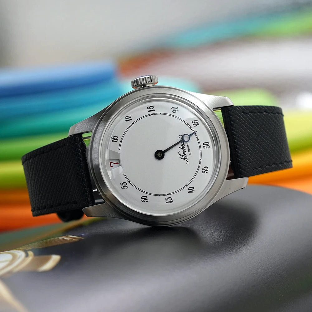 luckacco spot goods new pierre paulin jumping hour men watch salmon dial automatic st17 mechanical watch vintage bonklip bracelet