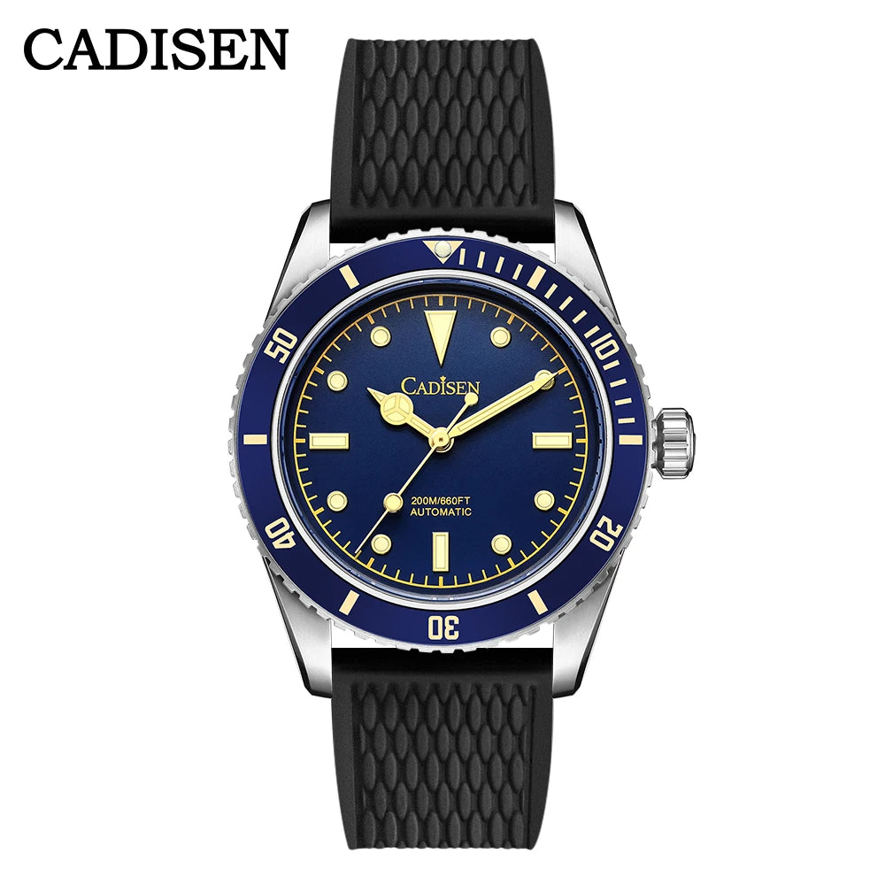 luckacco cadisen luxury men watch 38mm diver vintage automatic business wristwatches nh35 mechanical sapphire 20 bar mens retro clock