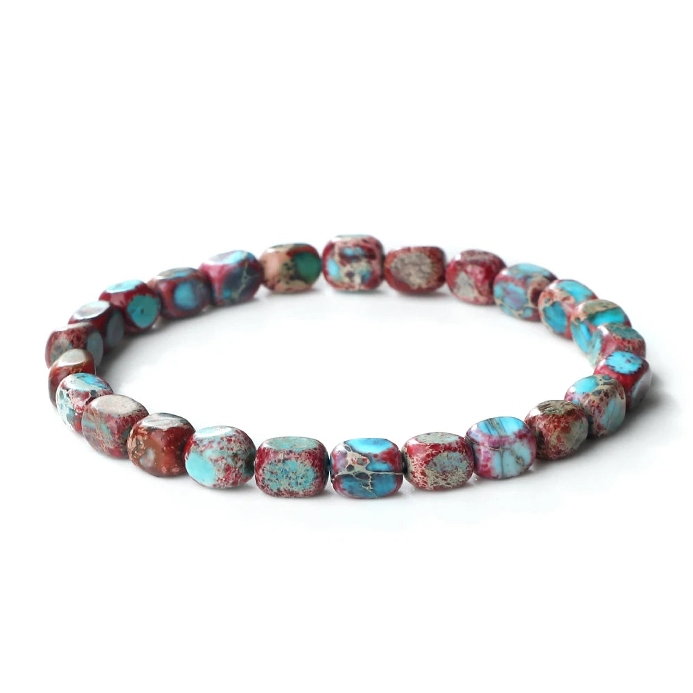luckacco bohemian natural stone beaded bracelets colorful emperor stone elastic bangle women men couple friendship handmade jewelry gifts