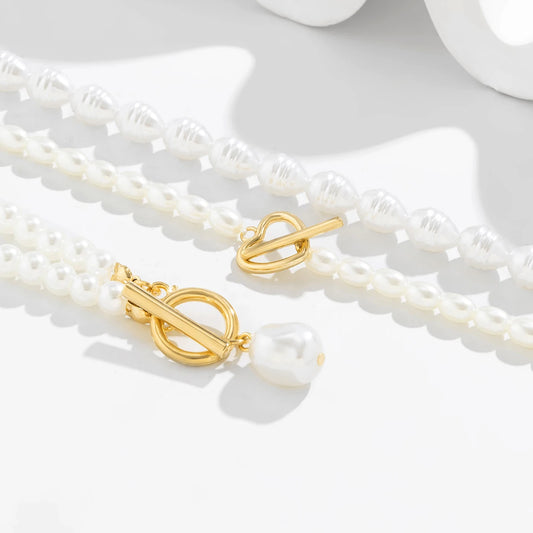 Luckacco Vintage Imitation Pearl Heart OT Buckle Pendant Bracelet for Women Wed Bridal Bead Chain Bangles Couple Hand Jewelry New