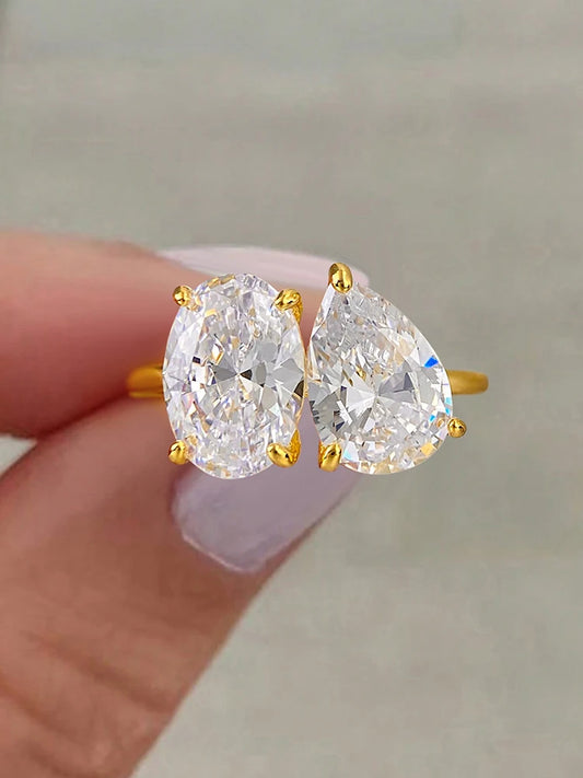Luckacco 925 Sterling Silver Simple Classic Zircon Pear Shaped Oval Ring For Women Engagement Wedding Luxury High Quality Fine Jewelry