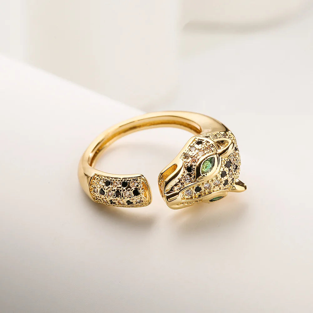 luckacco new arrive high quality bling women rings, gold color leopard finger band with aaa cz stone row, elegant lover jewelry gift