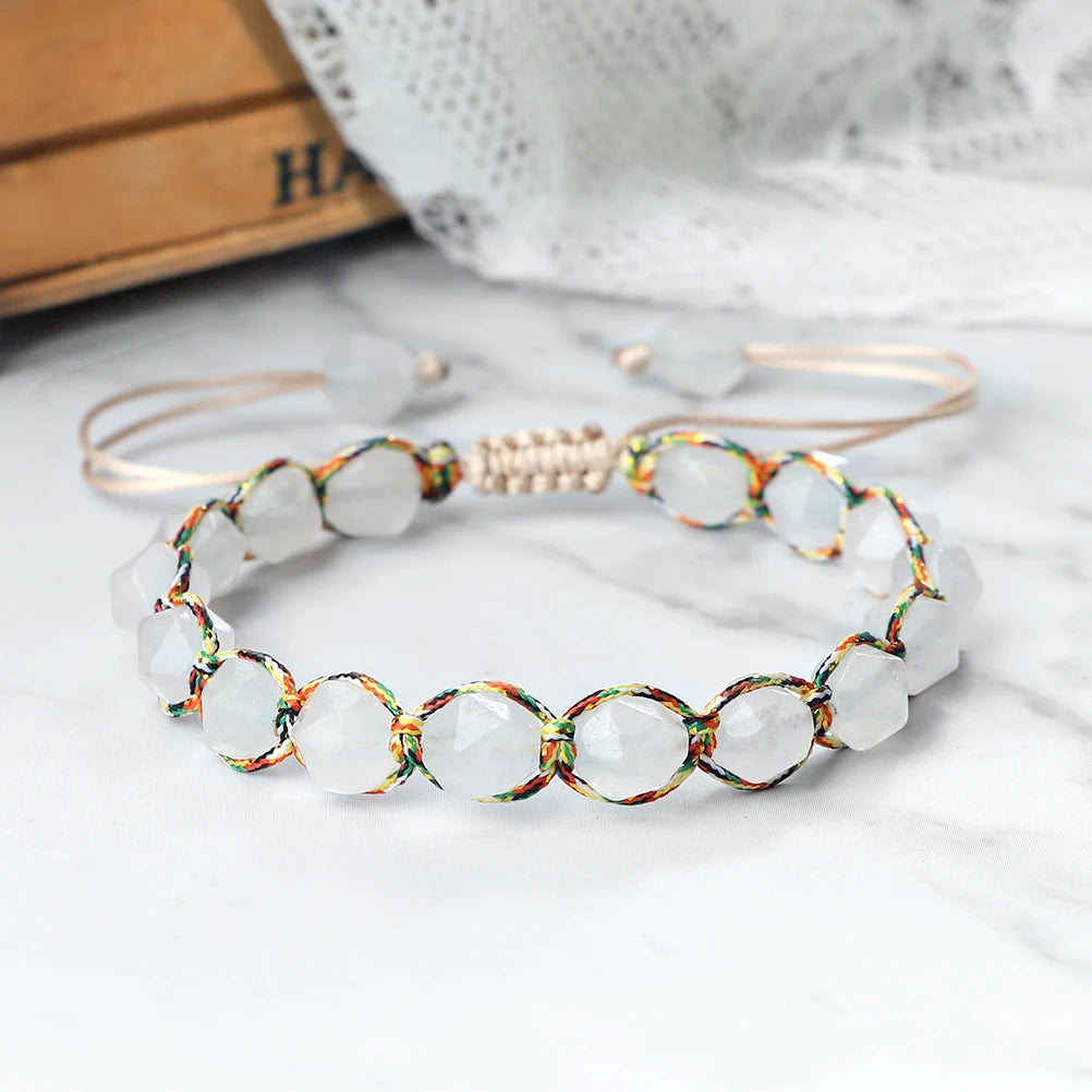 luckacco irregular cut surface beads bracelet trendy adjustable natural tiger eye amethyst pink quartz beaded bracelets for women jewelry