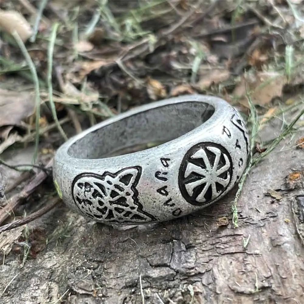 luckacco nostalgia kolovrat amulet symbol slavic mens signet rings goth wicca vintage ring