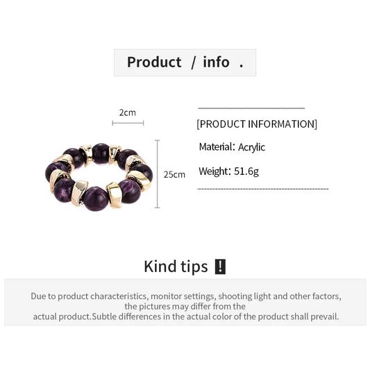Luckacco 7 Styles Trendy Splicing Acrylic Round Beads Bracelets Bohemian Thick Irregular Resin Elastic Bangles Retro Jewelry for Women F
