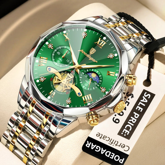 Luckacco POEDAGAR Luxury Men Watch Top Original Waterproof Luminous Chronograph Man Wristwatch Stainless Steel Quartz Men's Watches Reloj