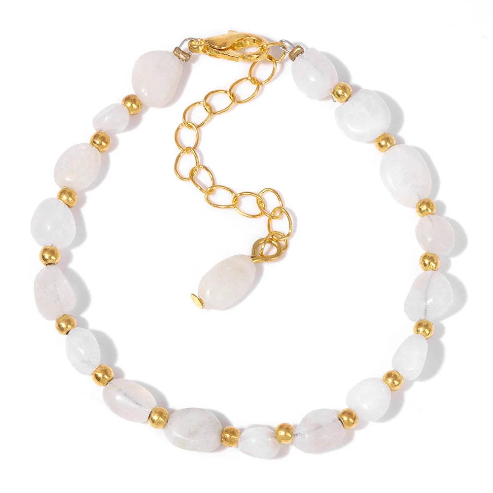 luckacco natural crystal gravel stone bracelets for women healing irregular amethysts lapis lazuli rose quartzs chain bracelet jewelry