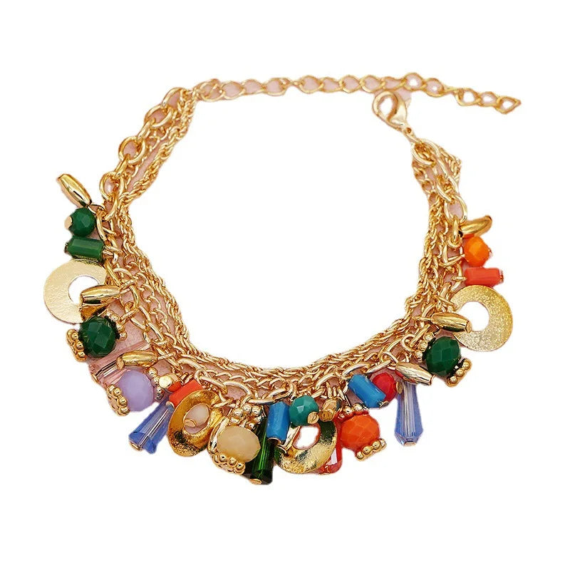 luckacco europe and the united states selling fashionable bohemian glass crystal mixed color multi-layer beaded chain bracelet women