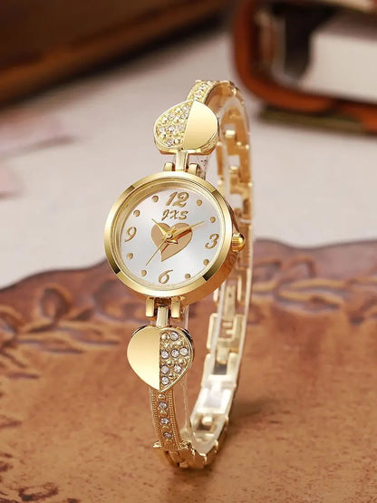 Luckacco New Small Gold Watch with Diamond Inlaid Bracelet Watch, Women's Compact Round Quartz Watch