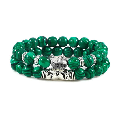 Luckacco 2pcs/set Buddha Head Bracelet for Women Men Natural Tiger Eye Lava Stone Yoga Beads Distance Bracelets Charm Couple Jewelry Gift