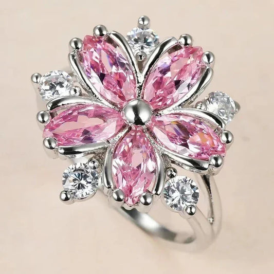 Luckacco Hot Sale Cocktail Party Ring Flower Cubic Zirconia  Valentine's Day Gift  Fashion Jewelry Luxury Rings for Women & Lover