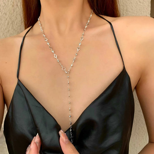 Luckacco Trendy Gold Silver Color Glass Long Y-Shaped Necklace Metal Collarbone Chain Summer Holiday Party Bohemian Body Jewelry Gifts